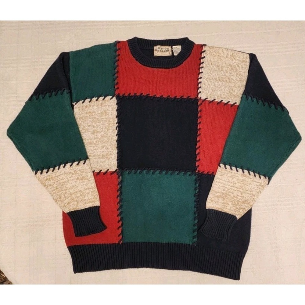 Vintage 90's Cotton‎ Traders Patchwork/Colorblock Size Medium Grandpa
